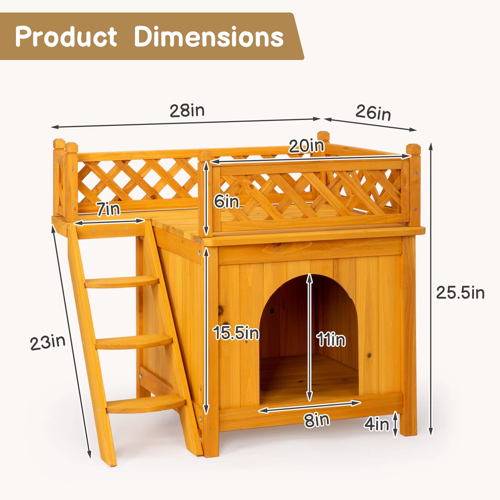 2-Story Wooden Feral Cat House Dog House for Outdoor and Indoor, Pet House with Stairs, Yellow Dog Crate Dogs Pool Tent Outdoor