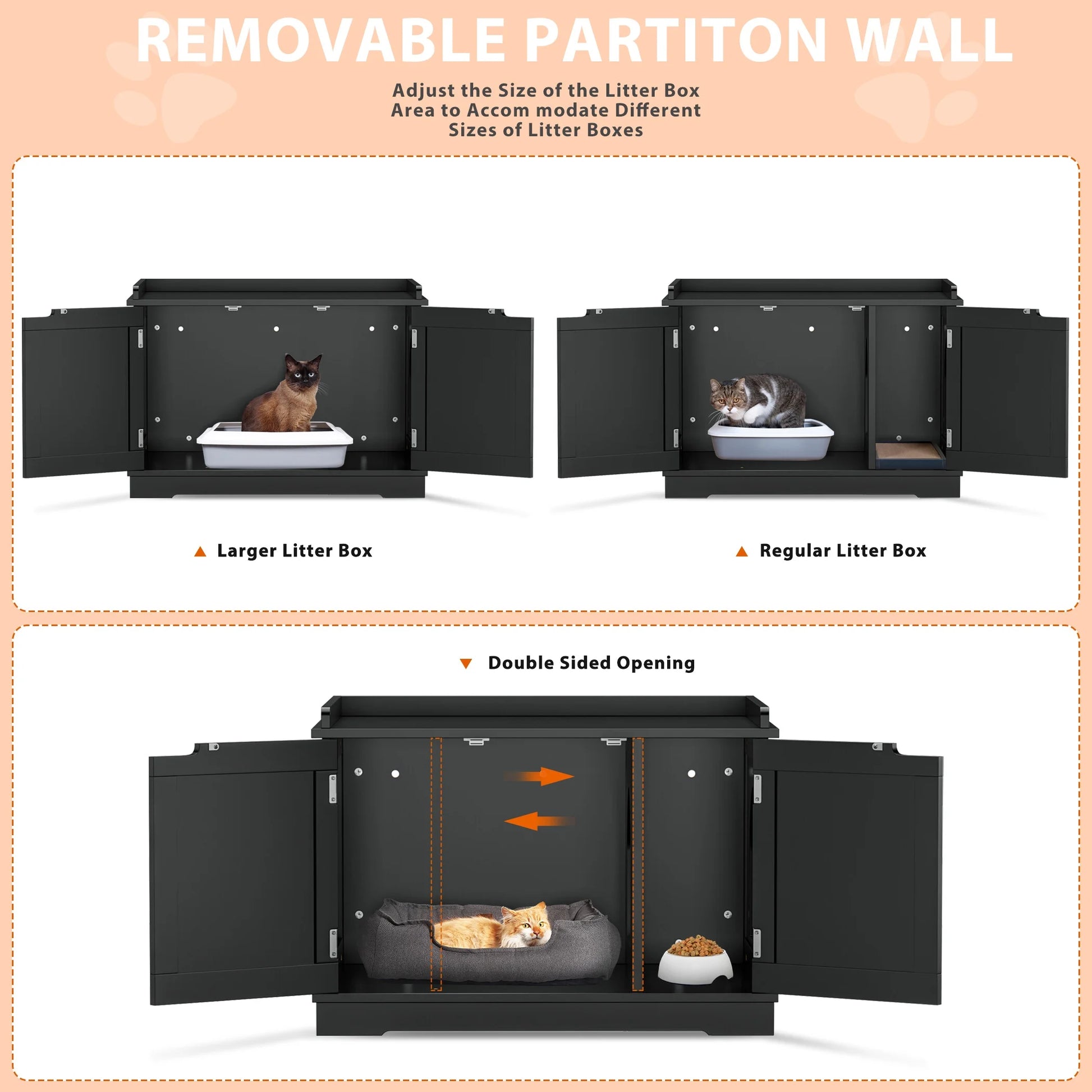 Multi-Functional Cat Washroom Bench Hidden Cat Litter Box Enclosure Furniture Black