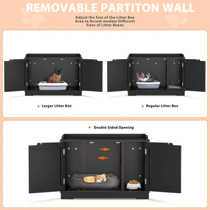 Multi-Functional Cat Washroom Bench Hidden Cat Litter Box Enclosure Furniture Black
