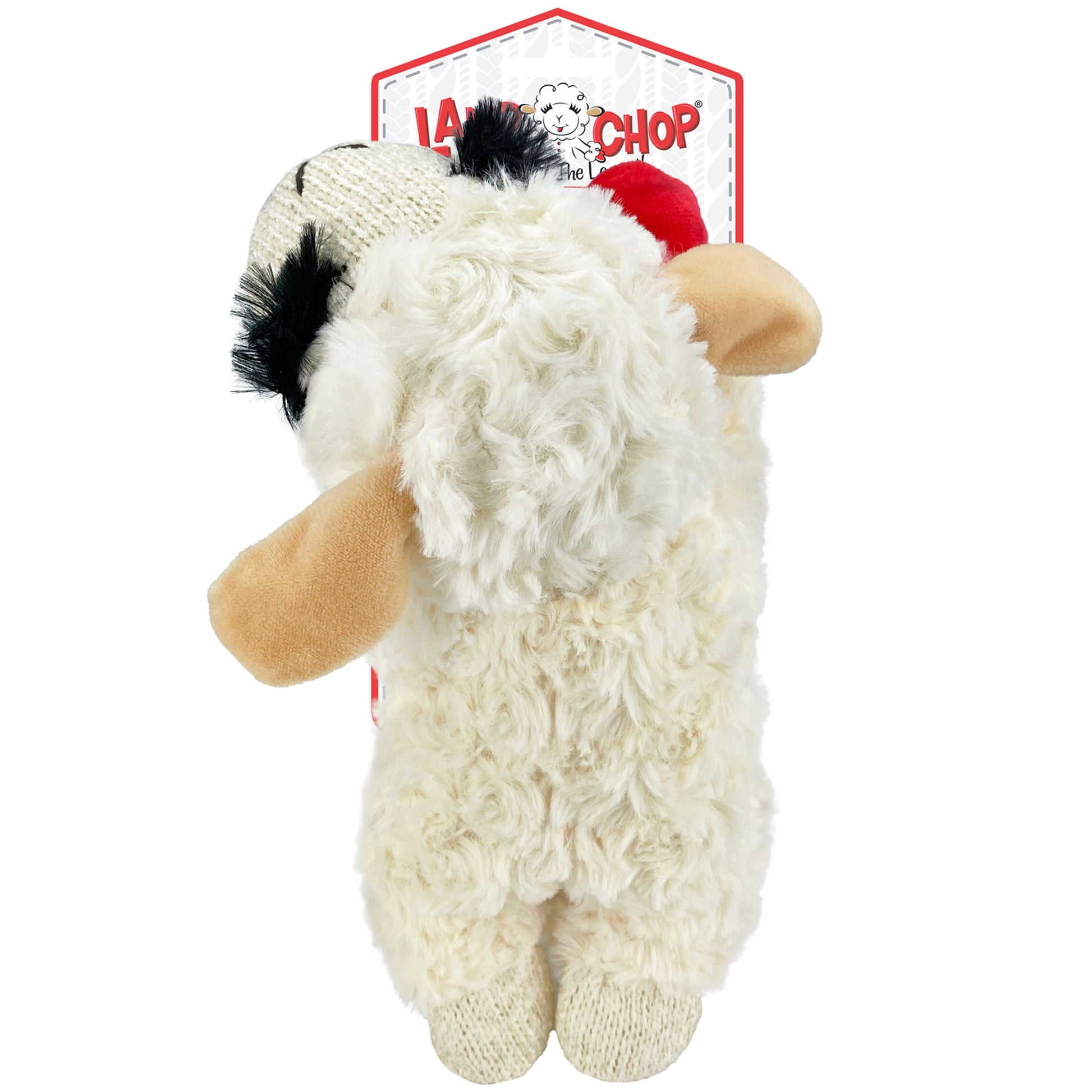 Plush Lamb Chop Squeaky Dog Toy, White with Red Paws, 10.5"