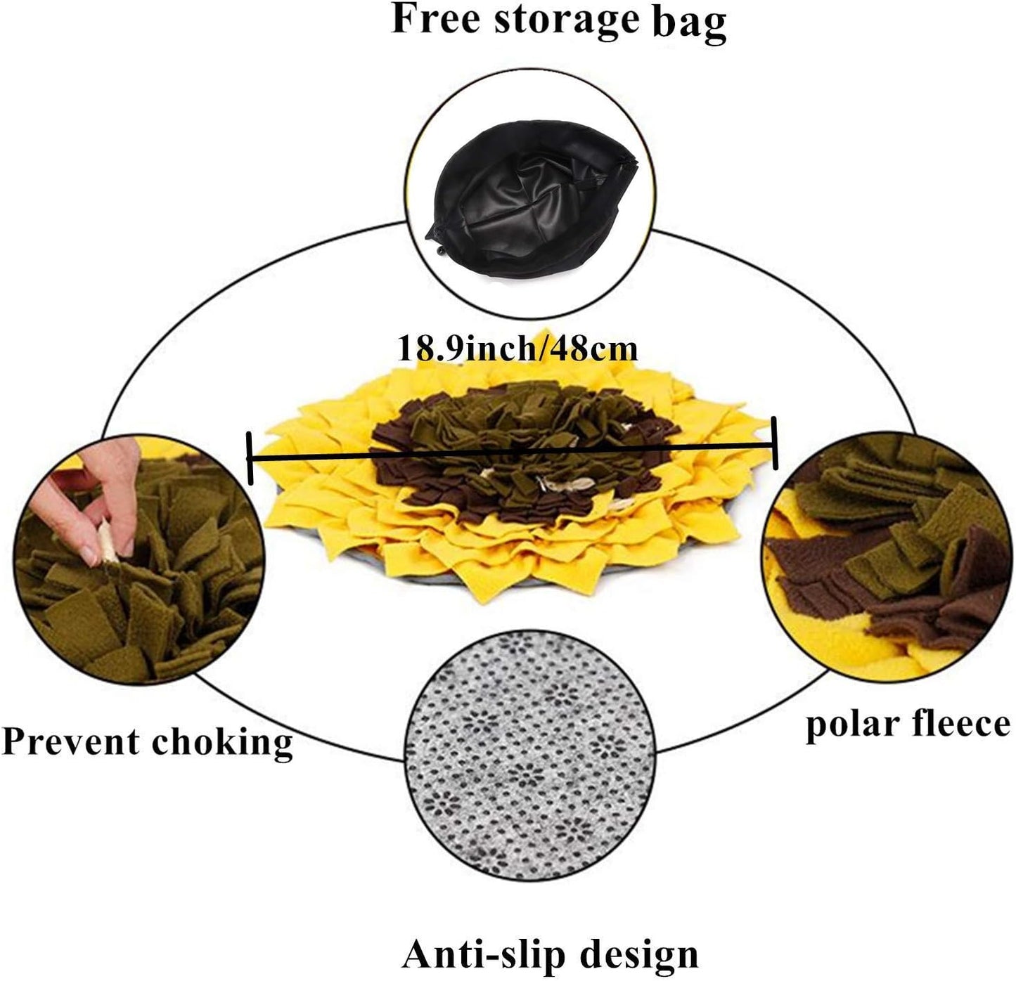 Snuffle Mat for Dog, Dog Puzzles for Smart Dogs, Interactive Dog Toys for Large Dogs, Anti-Choking Slow Food Training(Sunflower)