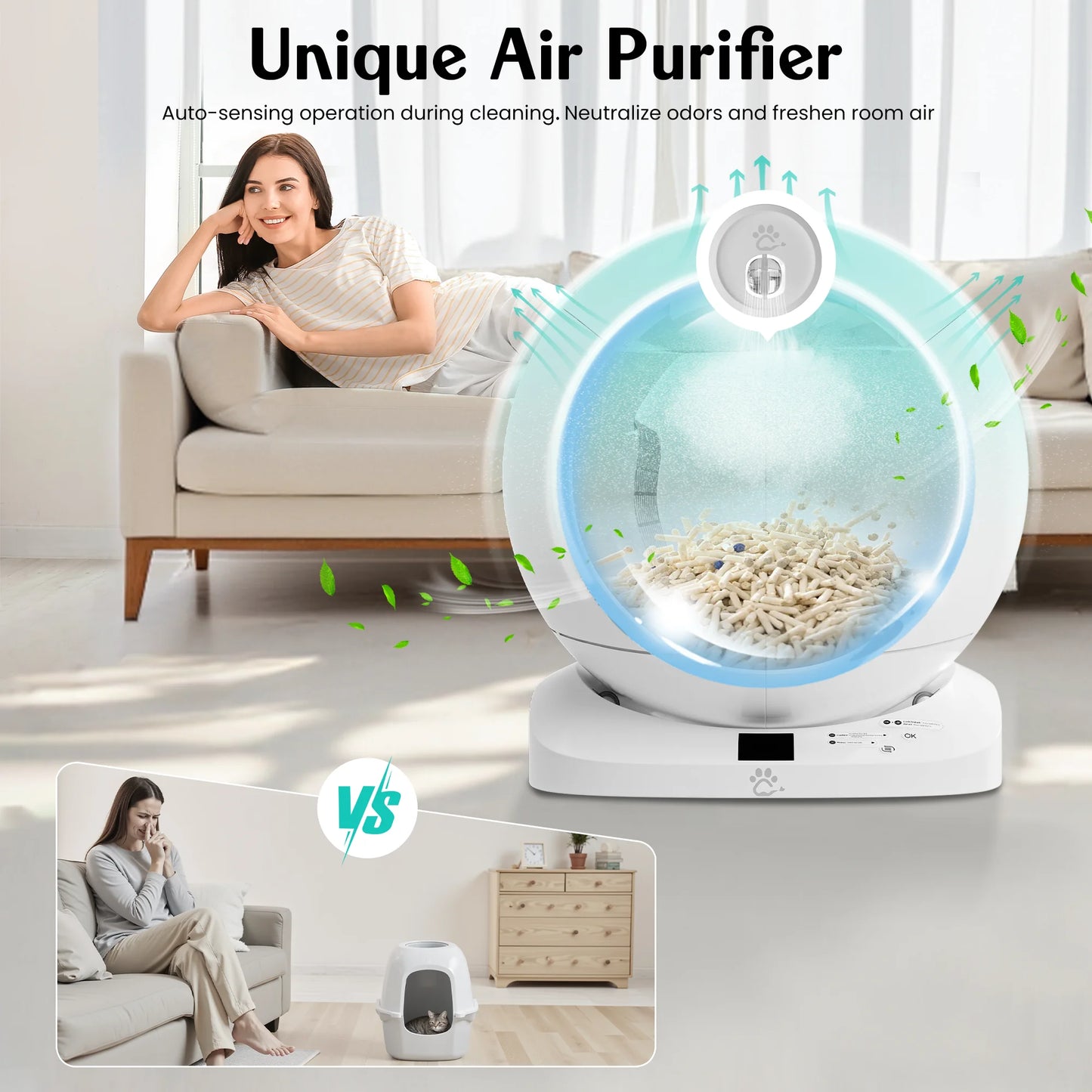 Self Cleaning Cat Litter Box, 65L XL Automatic Litter Box with APP Control, 120° Infrared Sensor Safety Protection & Odor Preventing, Multi-Cat Friendly