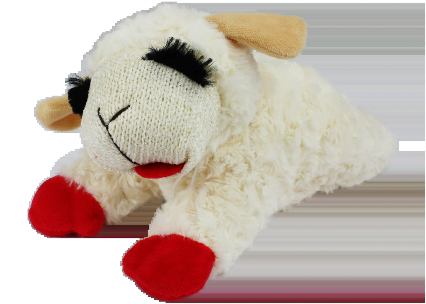 Plush Lamb Chop Squeaky Dog Toy, White with Red Paws, 10.5"