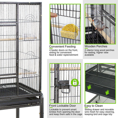 Bird Cage Large Play Top Bird Parrot Finch Cage Macaw Cockatoo Pet Supplies 53"