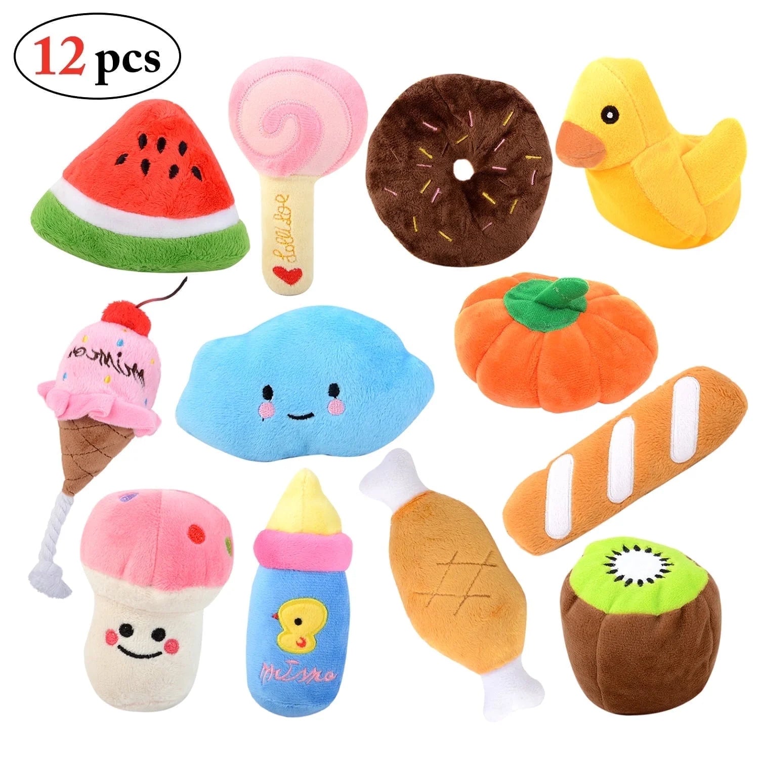 12PCS Dog Squeaky Toys Cute Cartoon Dog Teething Toy Pet Plush Toy for Puppies