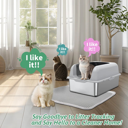 Stainless Steel Cat Litter Boxes with Lid High Wall Sides Enclosure for Small Mulit Big Cat