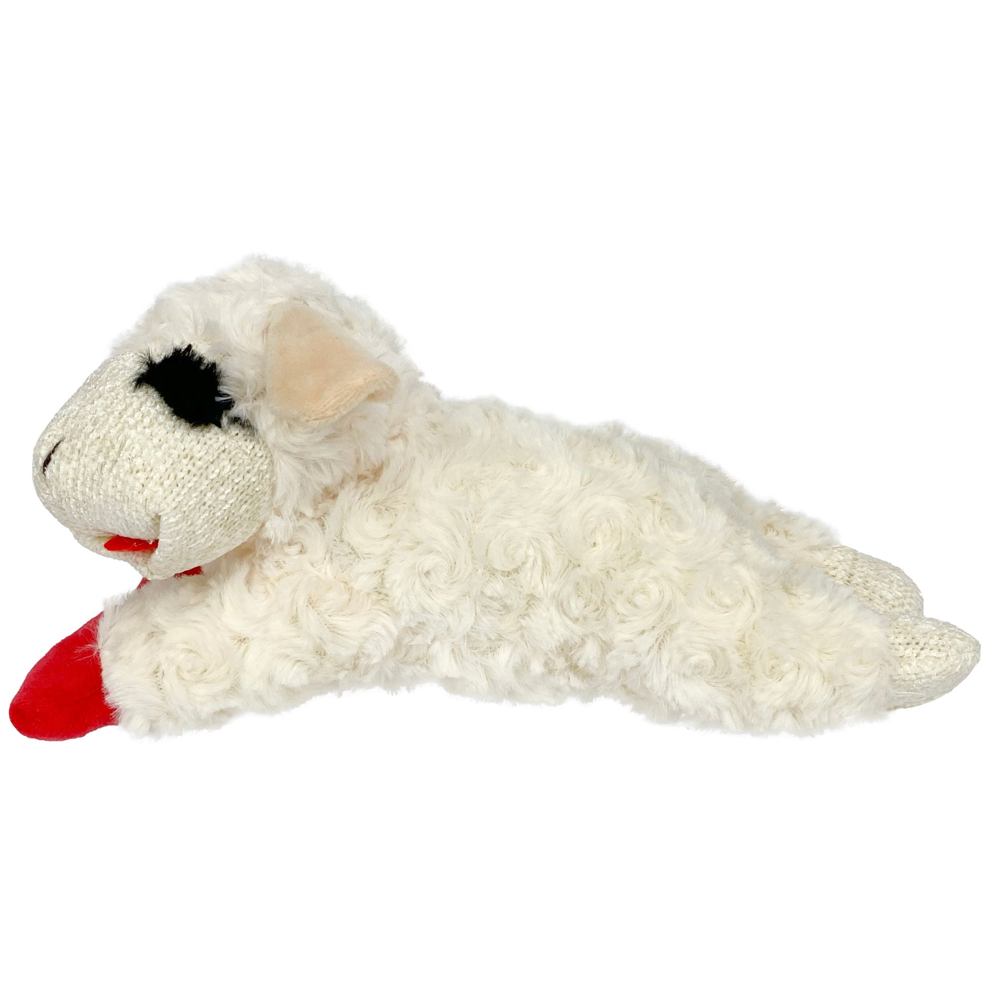Plush Lamb Chop Squeaky Dog Toy, White with Red Paws, 10.5"