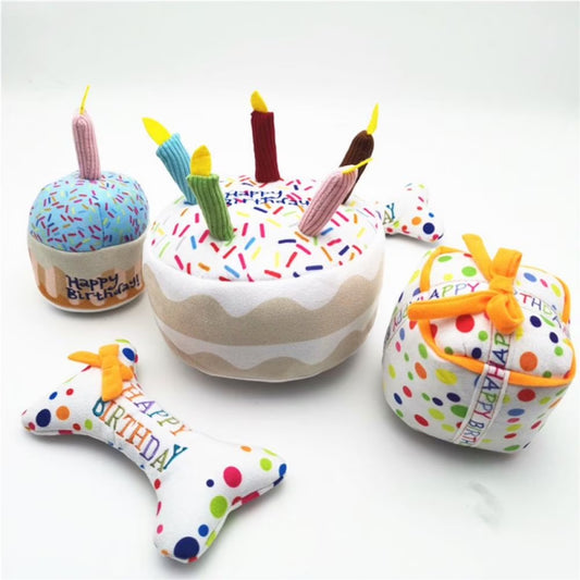 Jolly Birthday Cake Squeaky Dog Toy with Soft Stuffing