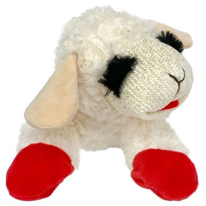 Plush Lamb Chop Squeaky Dog Toy, White with Red Paws, 10.5"