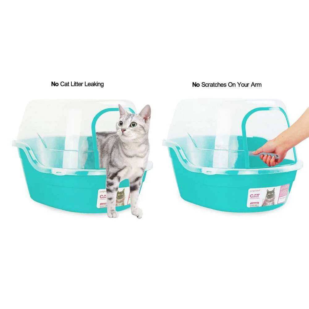 Extra Large Cat Litter Box, Color Teal, Jumbo Hooded, 24.8 X 20 X 16.5 In