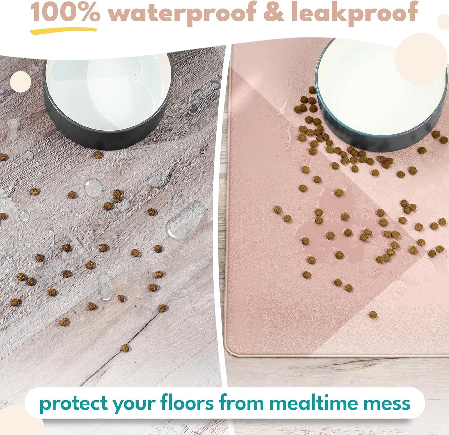 Large Dog Mat for Food and Water, Cat Feeding Mat | Large Waterproof Dog Bowl Mat | Non-Slip Pet Food Mat for Floors | Pet Mats for Food and Water | Easy to Clean