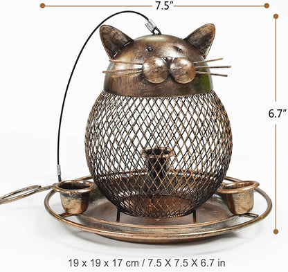 Squirrel Proof Bird Feeders, Upgraded Cute Cat Shaped Bird Feeder, Heavy Duty Copper Wild Bird Feeder with Hook for Outdoor Hanging, Garden Yard outside Decoration, 2Lbs Capacity