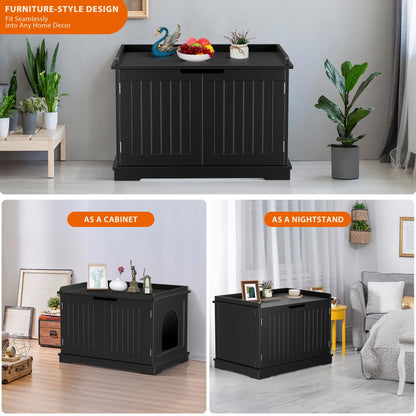 Multi-Functional Cat Washroom Bench Hidden Cat Litter Box Enclosure Furniture Black