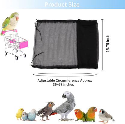 Universal Bird Cage Cover, Adjustable Parrot Nylon Airy Soft Mesh Net, Seed Feather Catcher, Birdcage Cover Skirt Sheer Guard for Parakeet Macaw round Square Cages (Black)