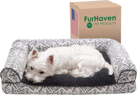 Pillow Dog Bed for Medium/Small Dogs W/ Removable Bolsters & Washable Cover - Plush & Southwest Kilim Woven Decor Sofa - Boulder Gray, Medium