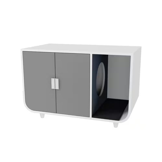 Large Dyad Wooden Cat Litter Box Enclosure and Side Table, Alpine White/Gray