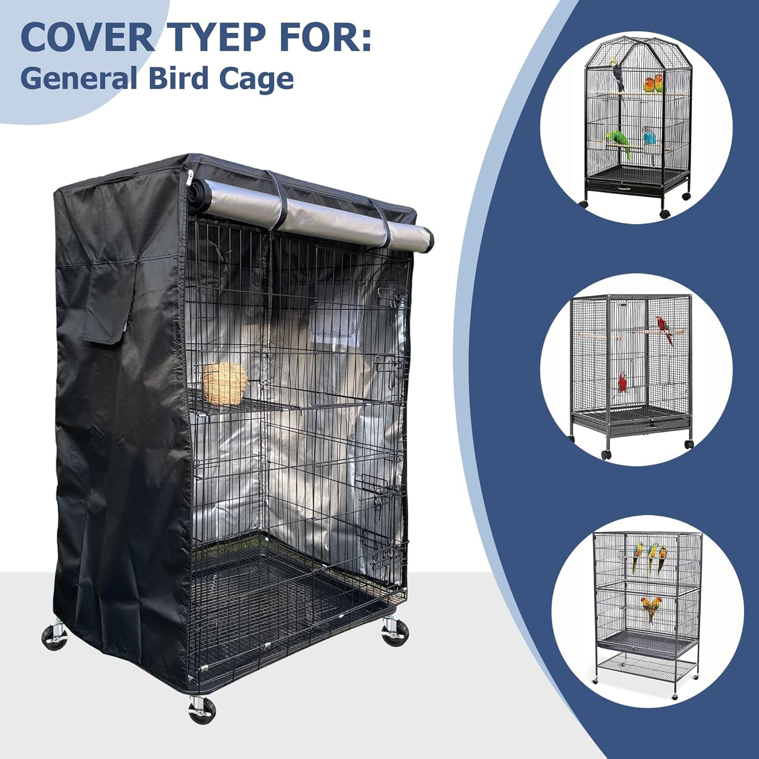 Birdcage Cover, Universal Bird Cage Cover Good Night Blackout, Parrot Cage Cover Breathable, Black, 37 "W X 25 "D X 48 "H, Cover Only