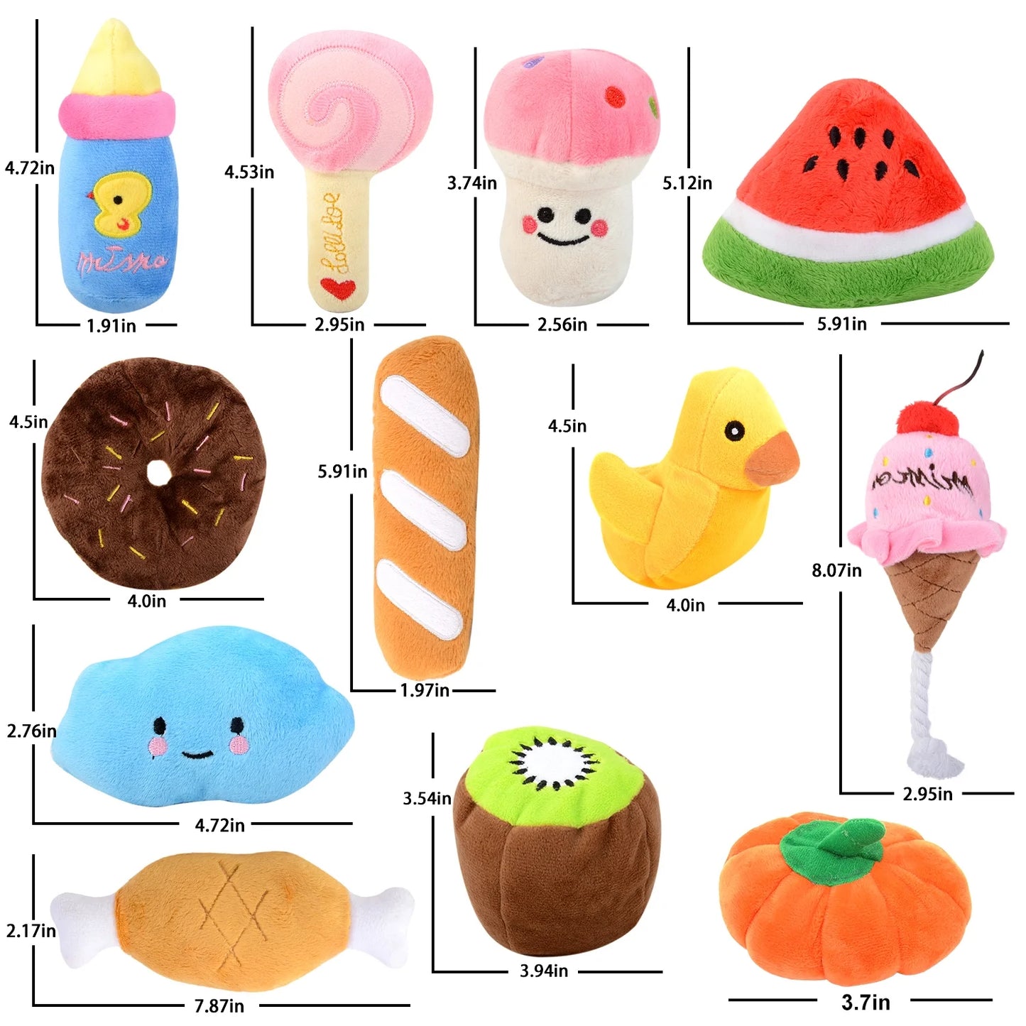 12PCS Dog Squeaky Toys Cute Cartoon Dog Teething Toy Pet Plush Toy for Puppies