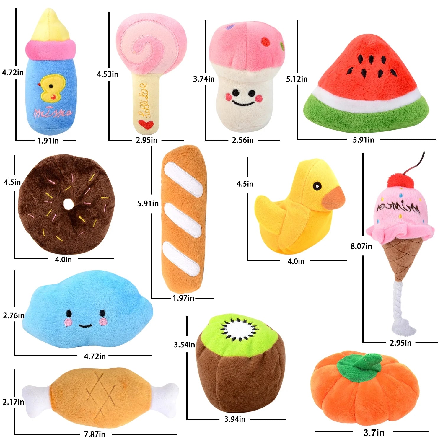 12PCS Dog Squeaky Toys Cute Cartoon Dog Teething Toy Pet Plush Toy for Puppies