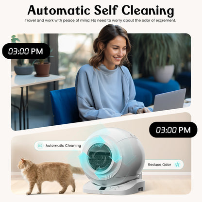Self Cleaning Cat Litter Box, 65L XL Automatic Litter Box with APP Control, 120° Infrared Sensor Safety Protection & Odor Preventing, Multi-Cat Friendly