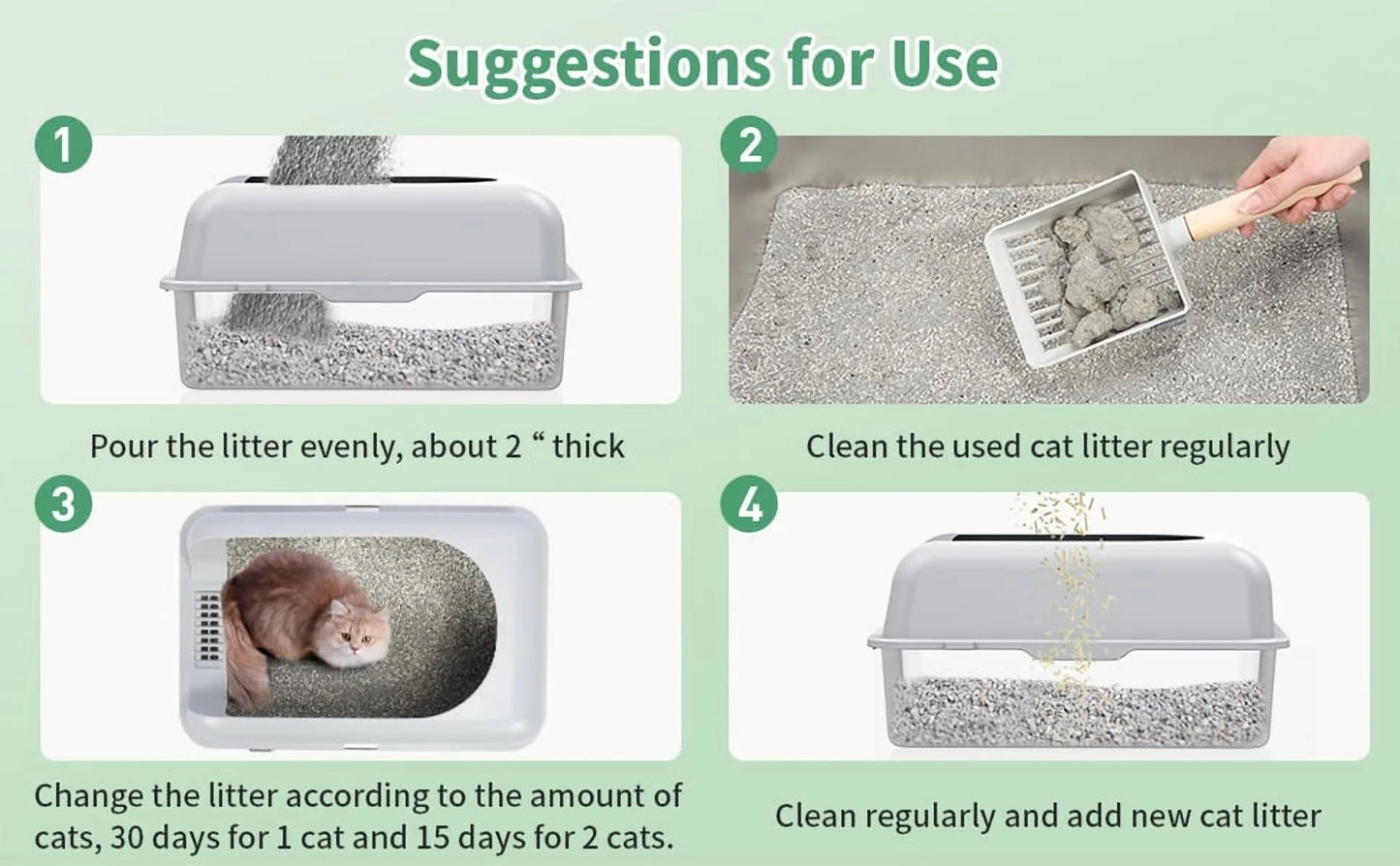 Stainless Steel Cat Litter Boxes with Lid High Wall Sides Enclosure for Small Mulit Big Cat