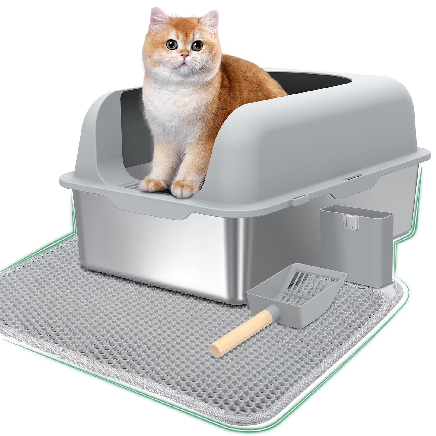 Stainless Steel Cat Litter Boxes with Lid High Wall Sides Enclosure for Small Mulit Big Cat