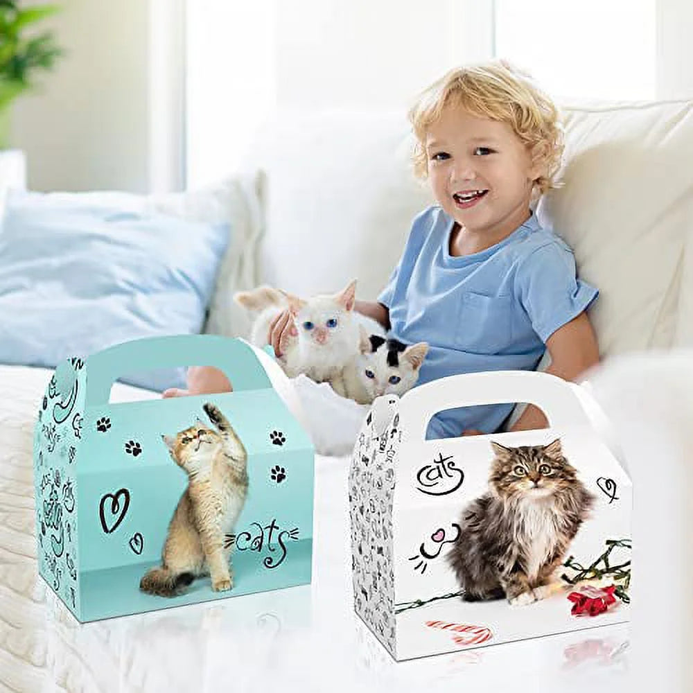 12PCS Cat Gift Bags Kitten Paper Goodie Candy Treat Bags for Kids Birthday Pet Adoption Cat Theme Party Decoration Supplies Favors Kitten Themed Goodie Bags