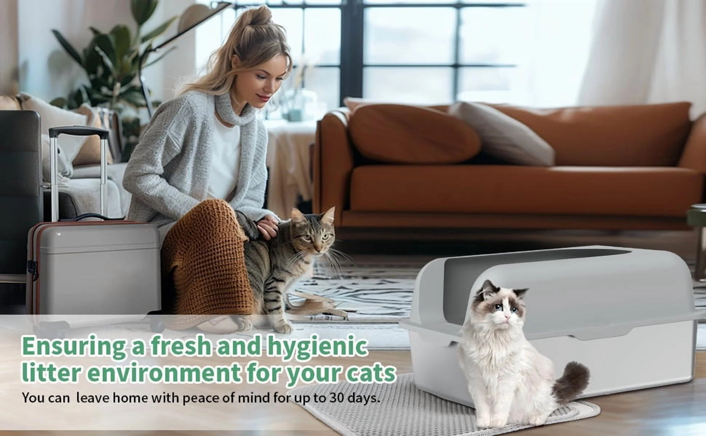 Stainless Steel Cat Litter Boxes with Lid High Wall Sides Enclosure for Small Mulit Big Cat