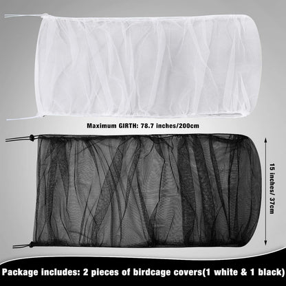 2 Pieces Adjustable Bird Cage Seed Catcher Birdcage Cover Nylon Mesh Netting Soft Skirt Guard for Parrot Parakeet Macaw round Square Cage(78 X 14.6 Inch in Circumference and Width,White, Black)