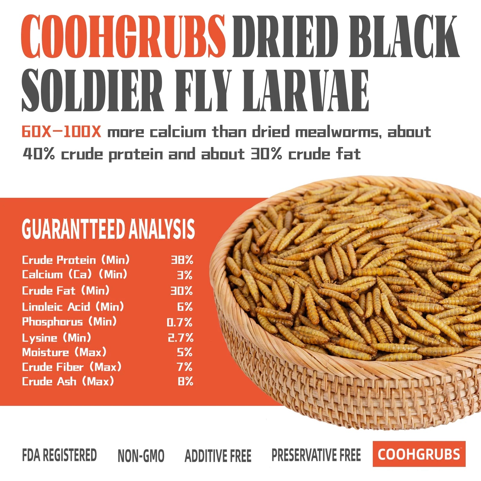 Dried Black Soldier Fly Larvae for Chickens, High-Calcium 85X More than Mealworms Bird Treat, 5-Lb Box