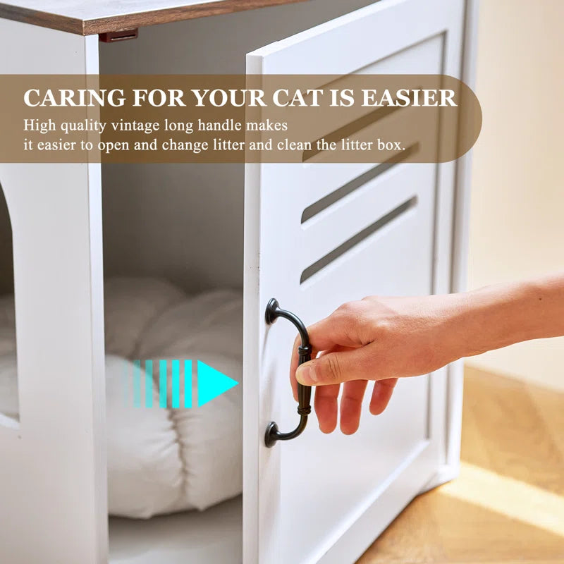 Farmhouse Corner Cat Double Litter Box & Litter Box Cabinet with Double Room & Indoor Cat House End Table & Hidden Cat Litter Box