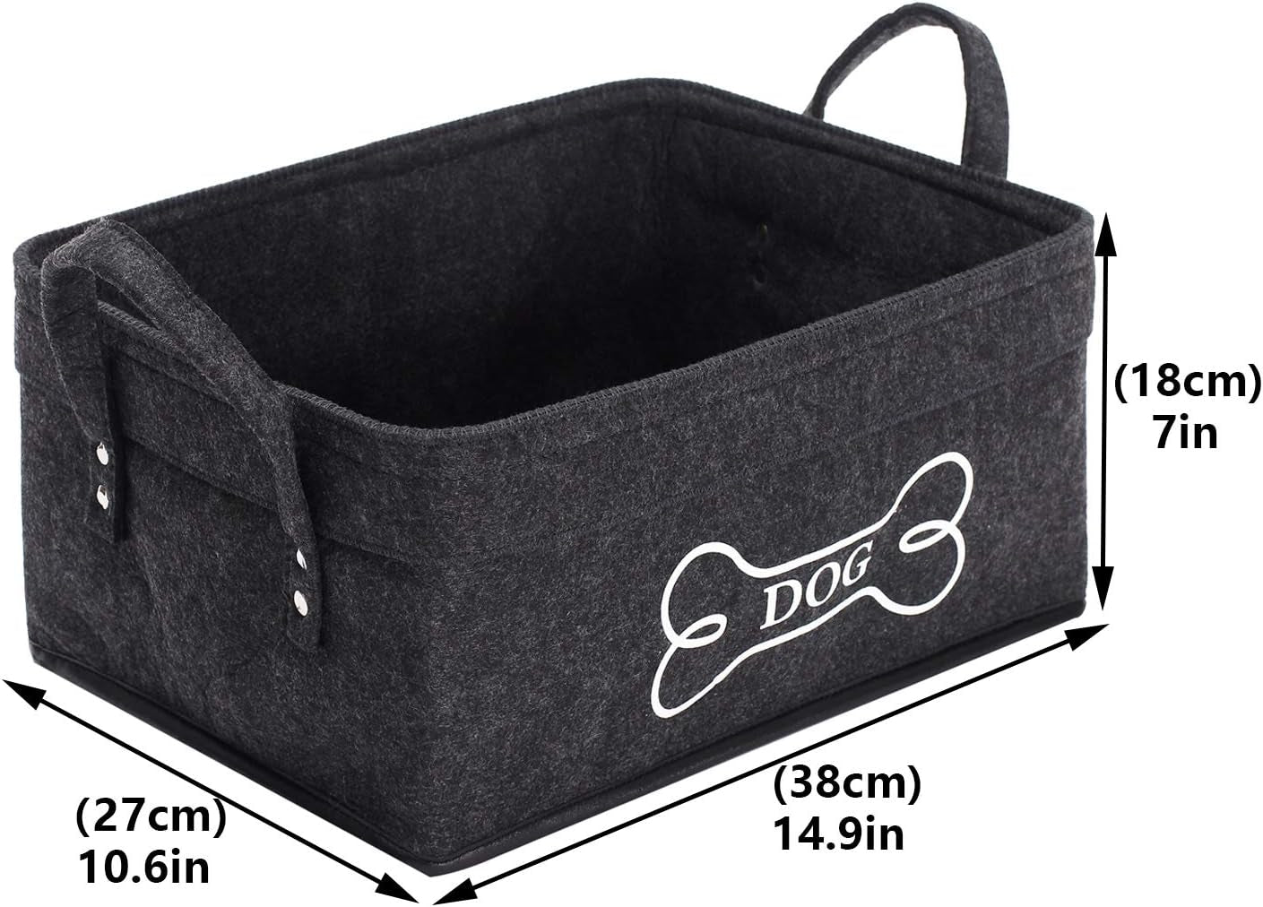 Dog Toy Basket Storage Dog Toy Bin in Felt Pet Toy Boxes Organizer - Perfect for Collecting Pet Toys, Blankets Leashes Dry Food Treats Bone - Dark Gray