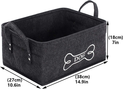 Dog Toy Basket Storage Dog Toy Bin in Felt Pet Toy Boxes Organizer - Perfect for Collecting Pet Toys, Blankets Leashes Dry Food Treats Bone - Dark Gray