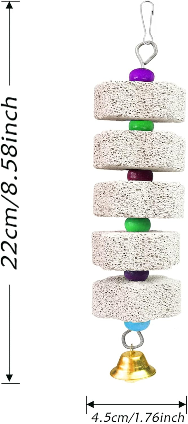 2Pcs Parrot Chewing Toy, Bird Beak Grinding Stone Toys with Bell, Lava Block Calcium Supplement Food for African Greys Amazon Conure Eclectus Budgies Parakeet Cockatiel Hamster Chinchilla