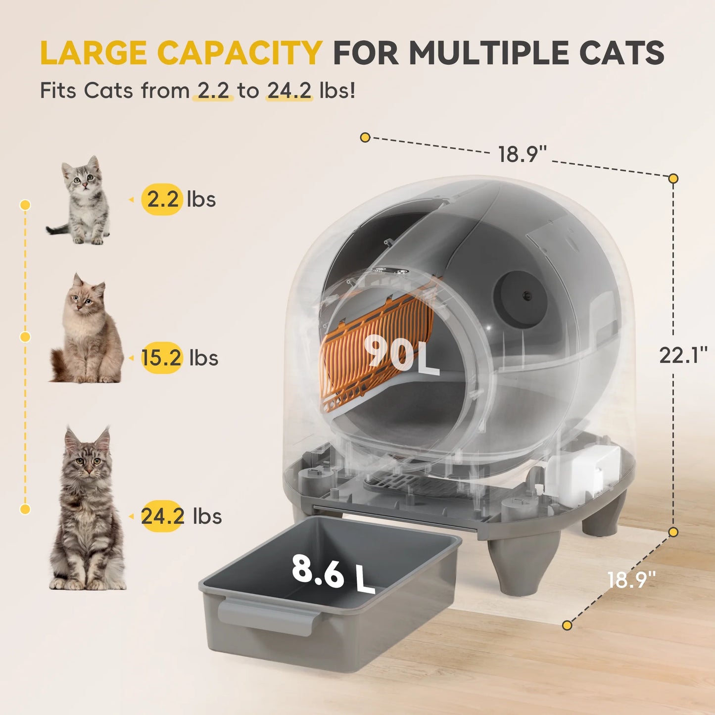 Self Cleaning Cat Litter Box with Mat,Automatic Cat Litter Box for Multiple Cats with Safety Protection and App Control,A Complimentary Garbage Bag