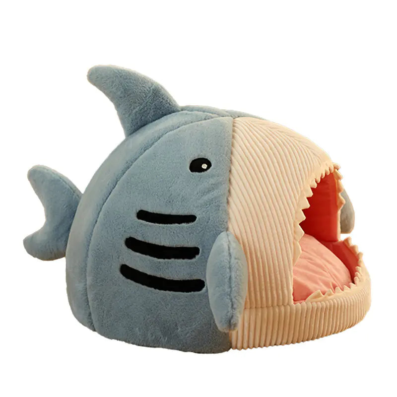 Shark-Shaped Enclosed Winter Pet Bed for Cats and Dogs