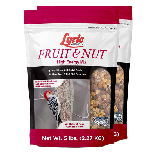 Fruit and Nut Wild Bird Seed - High Energy Wild Bird Food - Attracts Woodpeckers, Chickadees & Other Songbirds - 10 Lb (Pack of 2-5 Lb Bags)