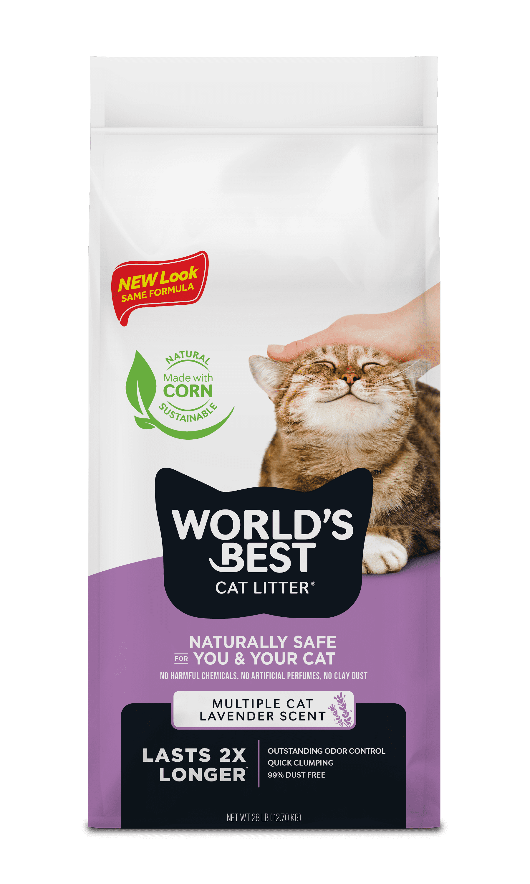 Multiple Cat Lavender Scented - Long-Lasting Odor Control, Natural Ingredients, Quick Clumping, Flushable, 99% Dust Free - Calming Fragrance - 28 Lb Bag