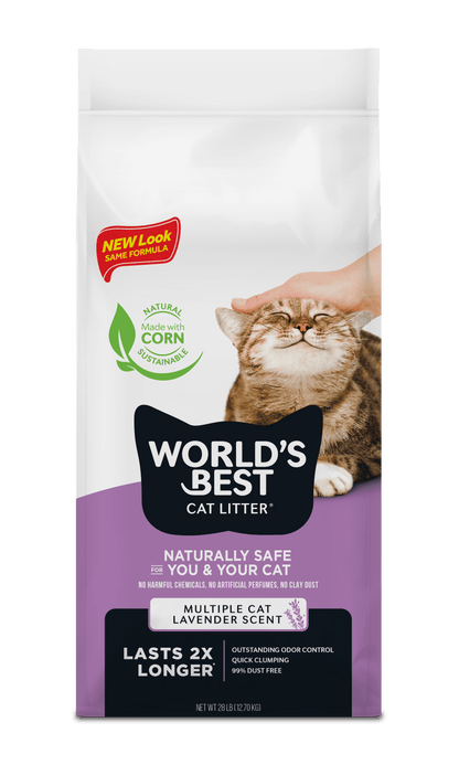 Multiple Cat Lavender Scented - Long-Lasting Odor Control, Natural Ingredients, Quick Clumping, Flushable, 99% Dust Free - Calming Fragrance - 28 Lb Bag