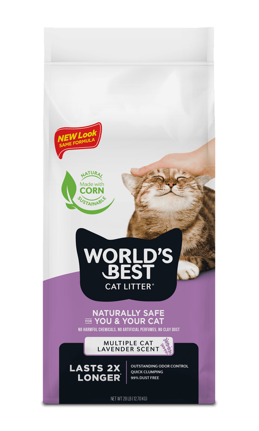 Multiple Cat Lavender Scented - Long-Lasting Odor Control, Natural Ingredients, Quick Clumping, Flushable, 99% Dust Free - Calming Fragrance - 28 Lb Bag