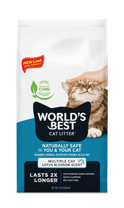 Multiple Cat Lotus Blossom Scented - Long-Lasting Odor Control, Natural Ingredients, Quick Clumping, Flushable, 99% Dust Free - Floral Fragrance - 15 Lb Bag