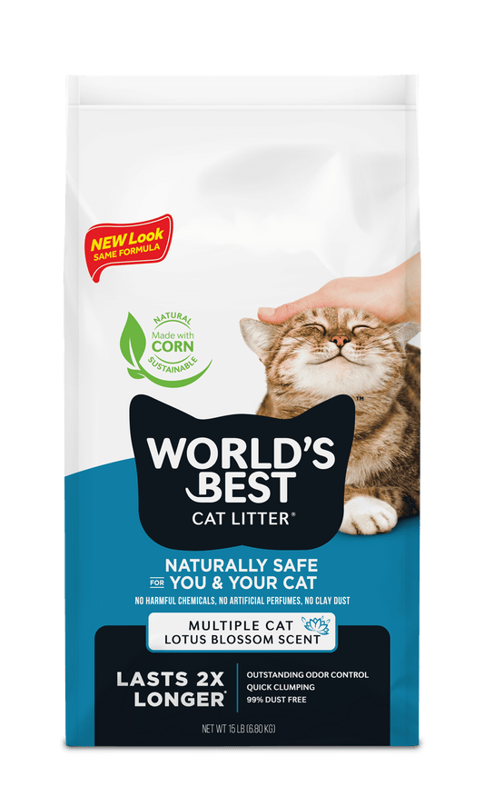 Multiple Cat Lotus Blossom Scented - Long-Lasting Odor Control, Natural Ingredients, Quick Clumping, Flushable, 99% Dust Free - Floral Fragrance - 15 Lb Bag
