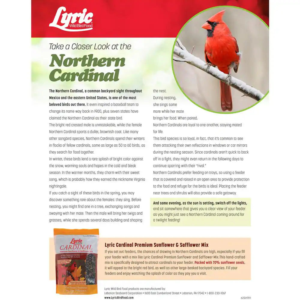 18 Lbs. Cardinal Premium Sunflower and Safflower Wild Bird Mix