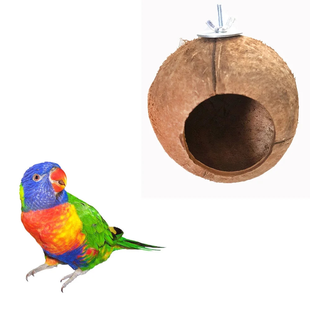 Pet Supplies Natural Coconut Shell Bird Nest House Hut Cage Feeder Pet Parrot Parakeet Toy