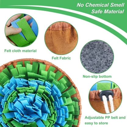 Snuffle Mat for Dogs, Adjustable Dog Feeding Mat for Smell Training and Slow Eating, Interactive Dog Food Mat and Bowl Encourages Natural Foraging Skills and Stress Relief ( 17*17 Inch)