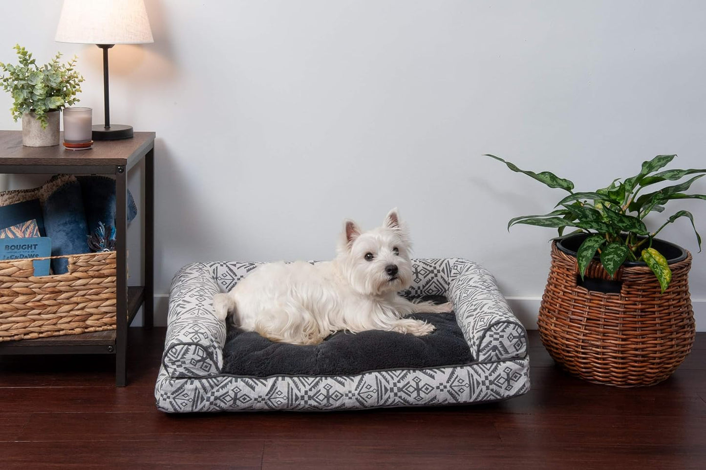 Pillow Dog Bed for Medium/Small Dogs W/ Removable Bolsters & Washable Cover - Plush & Southwest Kilim Woven Decor Sofa - Boulder Gray, Medium