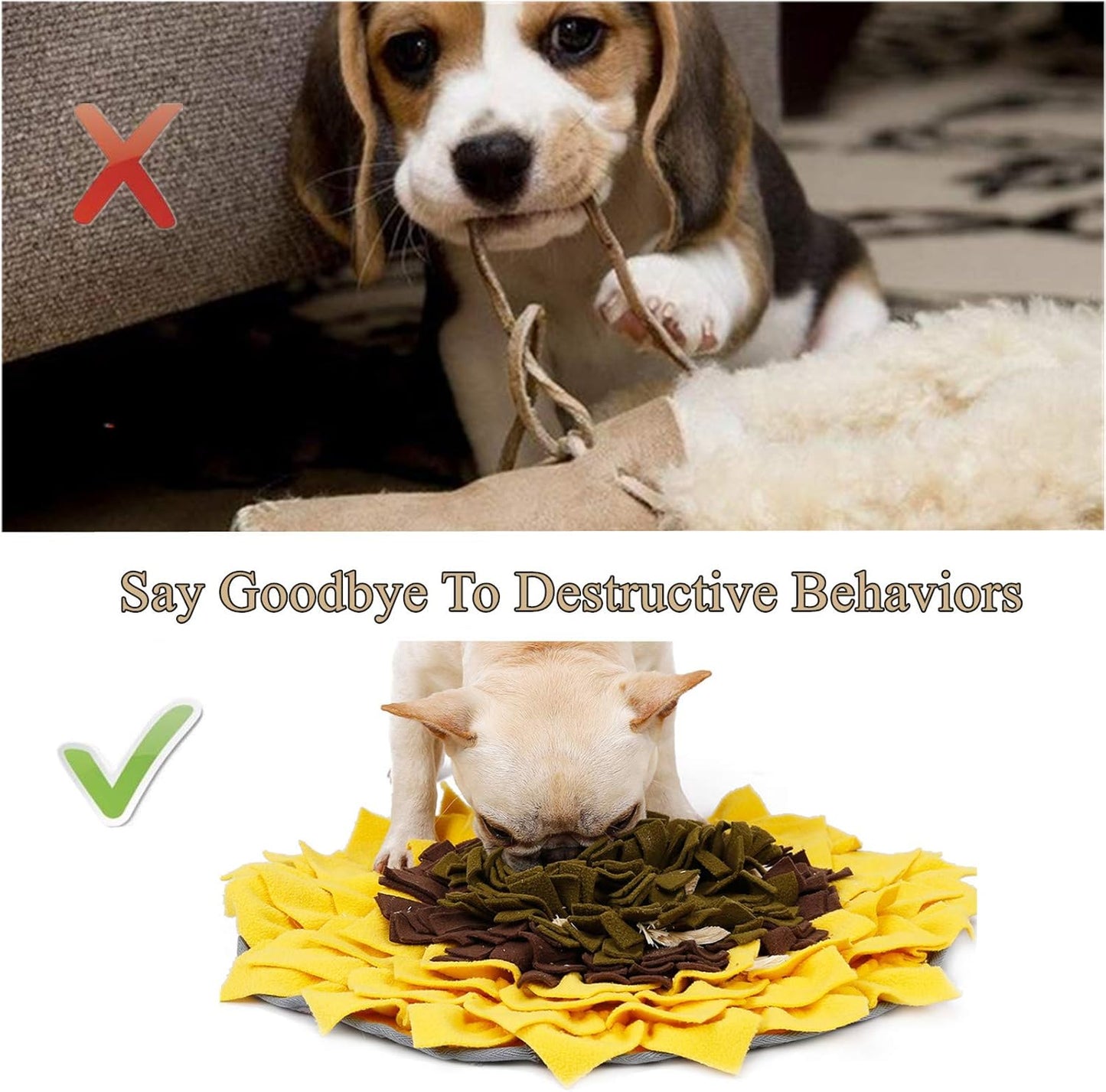 Snuffle Mat for Dog, Dog Puzzles for Smart Dogs, Interactive Dog Toys for Large Dogs, Anti-Choking Slow Food Training(Sunflower)