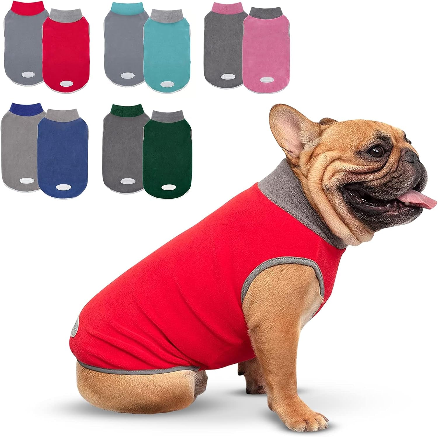 2 Pack Dog Fleece Sweater Stretchy Sweatshirt with Reflective Stripe Pullover Soft Jacket Pet Clothes Dog Sweaters for Small Dogs Cats Grey & Red
