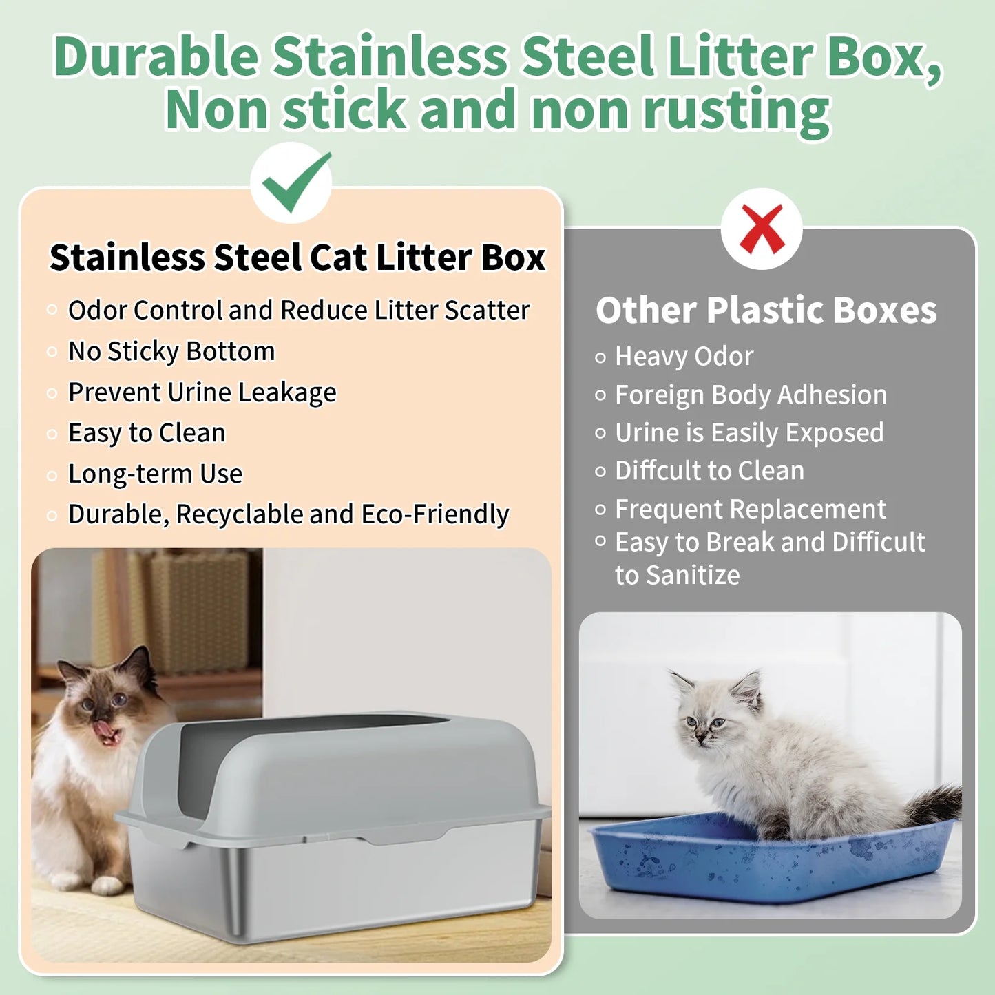 Stainless Steel Cat Litter Boxes with Lid High Wall Sides Enclosure for Small Mulit Big Cat
