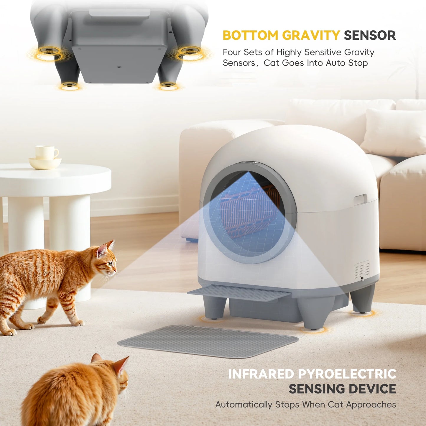 Self Cleaning Cat Litter Box with Mat,Automatic Cat Litter Box for Multiple Cats with Safety Protection and App Control,A Complimentary Garbage Bag
